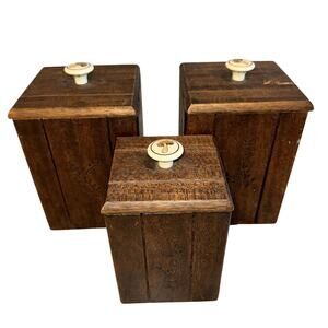 3 Vintage Wooden Mushroom Food Canister Plastic Storage Set BOHO RETRO Whimsy